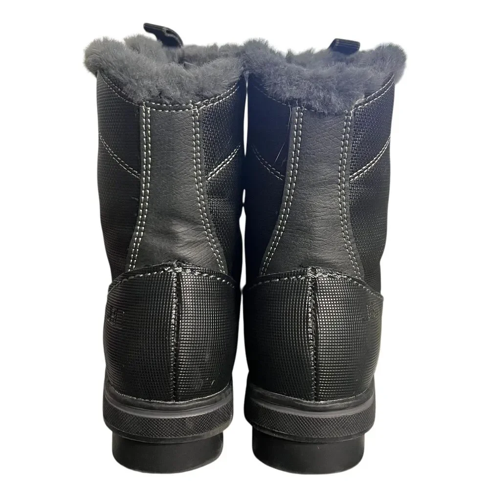 JBU Brisky Snow Boots Womens Size 6 Black Faux Fur Ankle Lace Up Winter